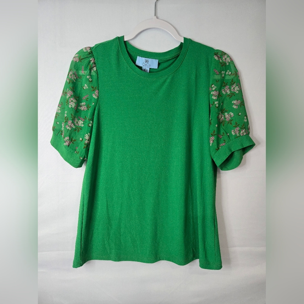 Cece Green Floral Sleeve Women's Top Size Small